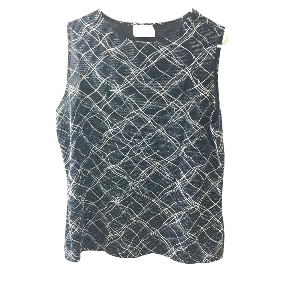 Black Sleeveless Abstract Metallic Print Top | Sparkle Knit